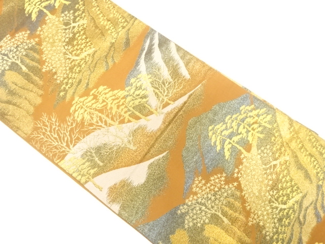 山並に樹木模様織出し袋帯